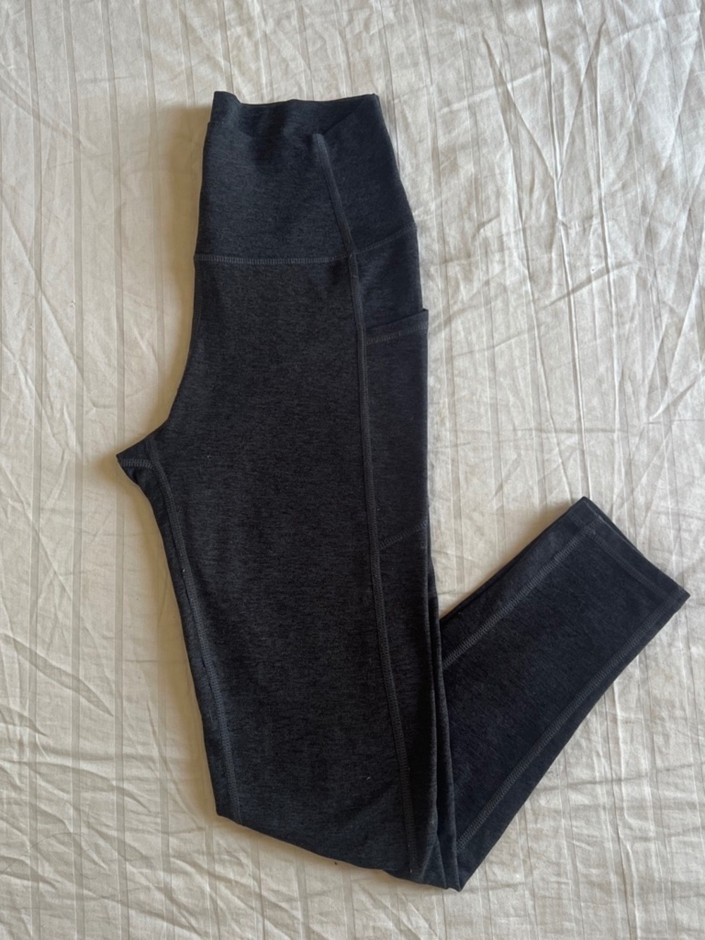 🪞 designer grey high-waisted side pockets active stretch leggings athleisure